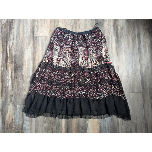 Her Style Vintage Y2K Whimsygoth Dark Floral Long Front Skirt Large Midi Tiered - Picture 1 of 6